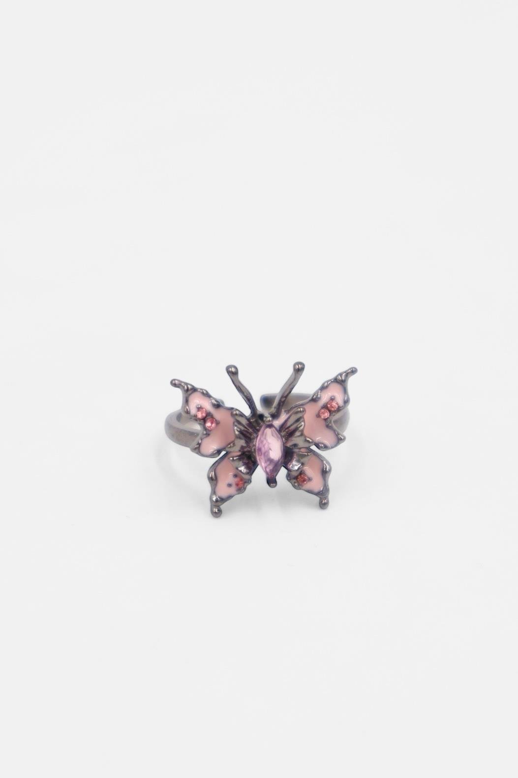 Siyah Pembe Y2K Butterfly Yüzük