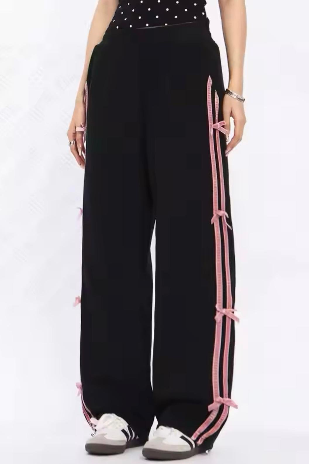 Siyah Pink Coquette 3 İpilik Şardonlu Eşofman Altı 