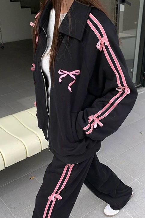 Siyah Pink Coquette 3 İplik Şardonlu Hırka 