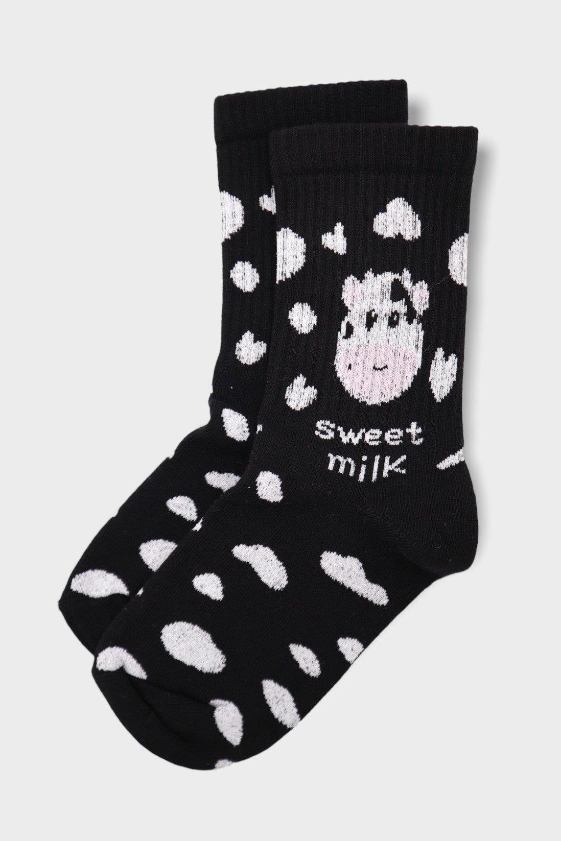 Siyah Sweat Milk Kalp Çorap