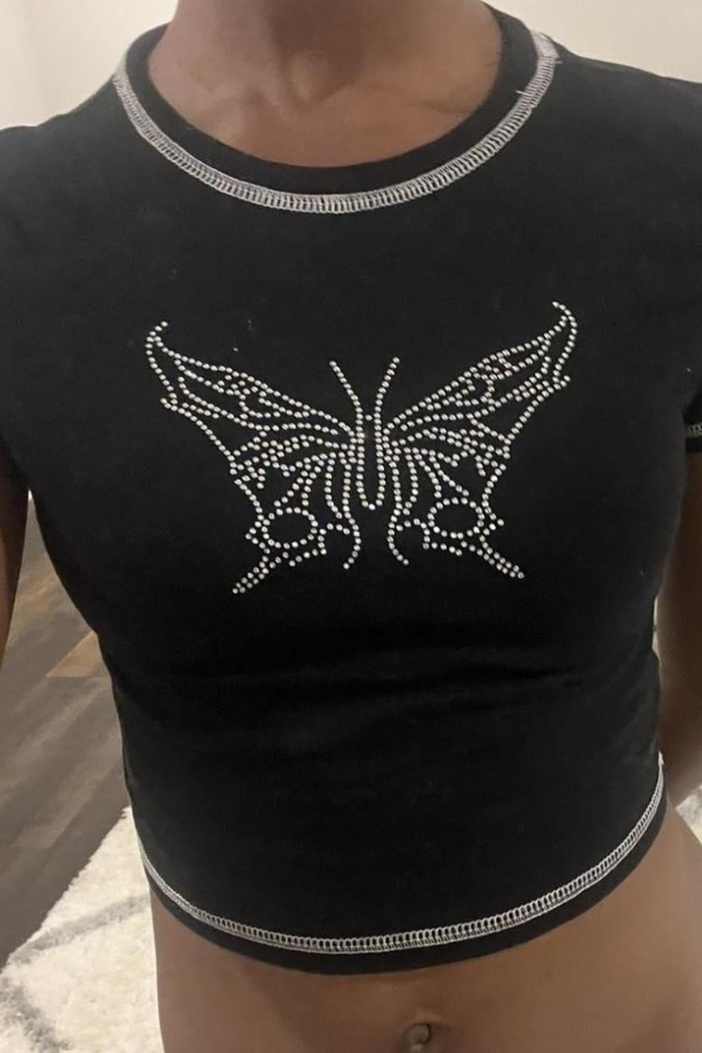 Siyah Taşlı Butterfly Crop