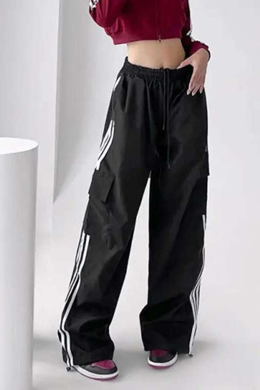 Siyah Three Stripes Kargo Pocket Baggy Eşofman Altı