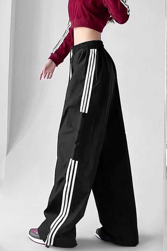 Siyah Three Stripes Kargo Pocket Baggy Eşofman Altı