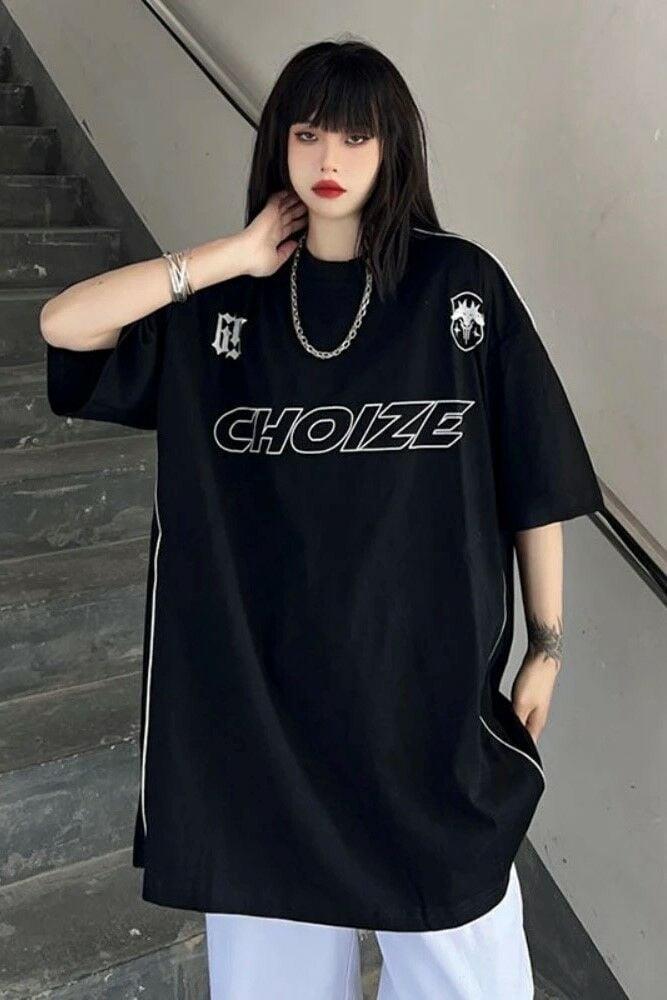 Siyah Unisex Çizgi Detay Choize Extra Cash Jersey T-Shirt
