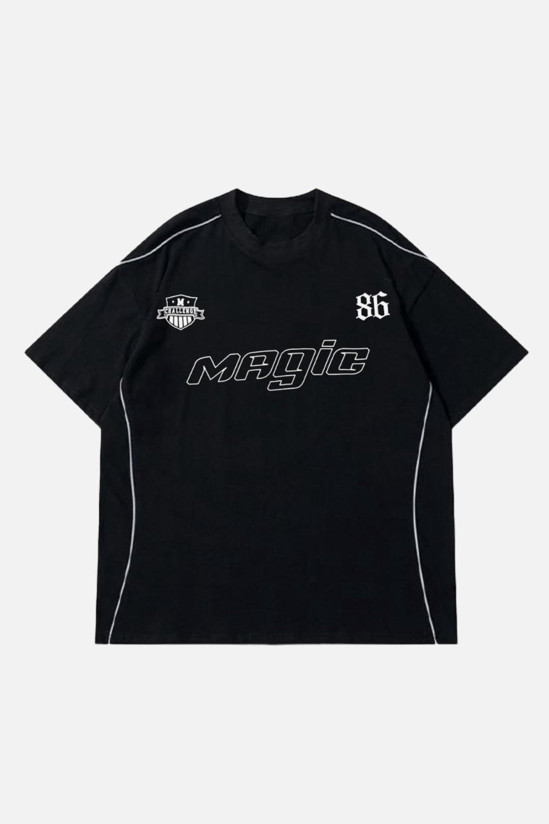 Siyah Unisex Çizgi Detay Magic T-Shirt