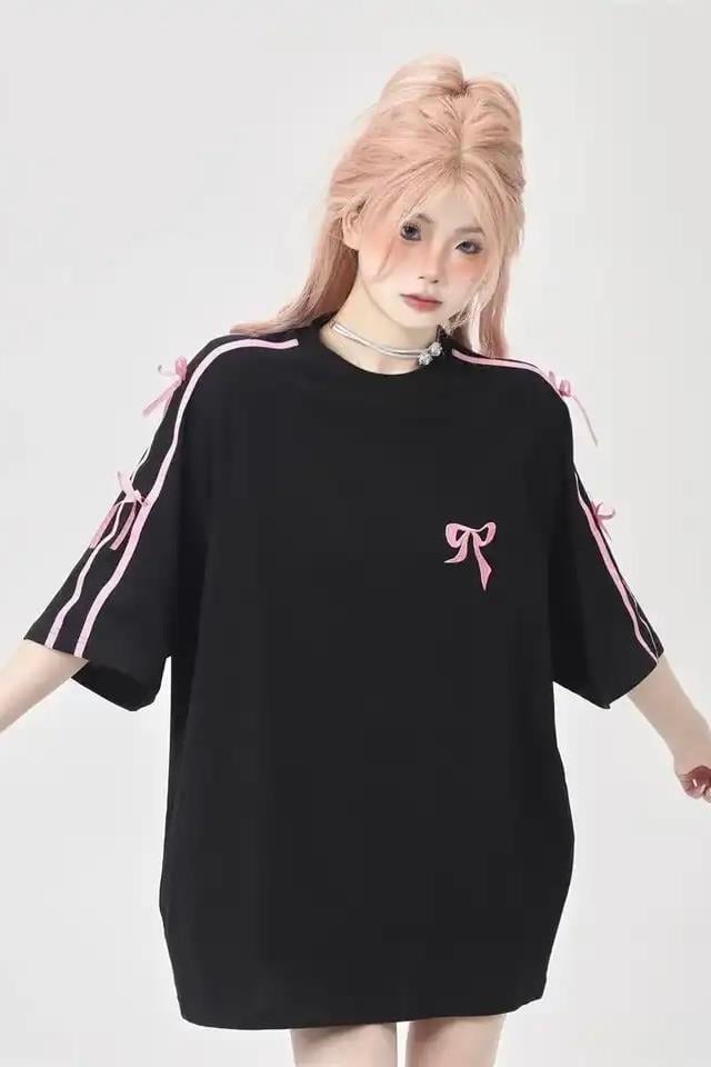 Siyah Unisex Pink Coquette T-Shirt