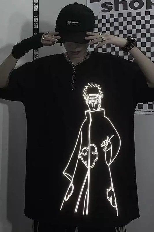 Siyah Unisex Reflektörlü Akatsuki Anime T-Shirt
