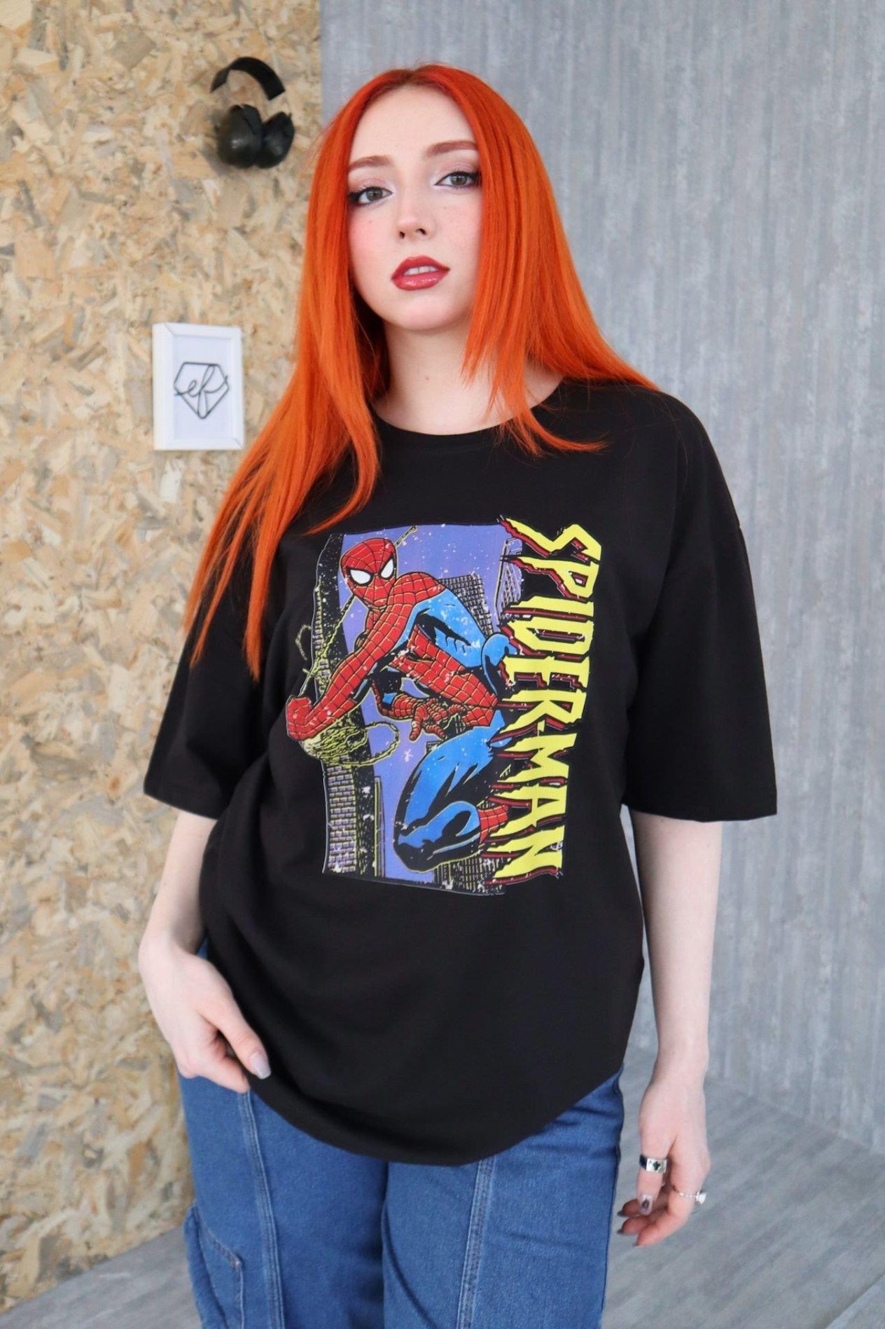 Siyah Unisex Spiderman Karakter T-Shirt