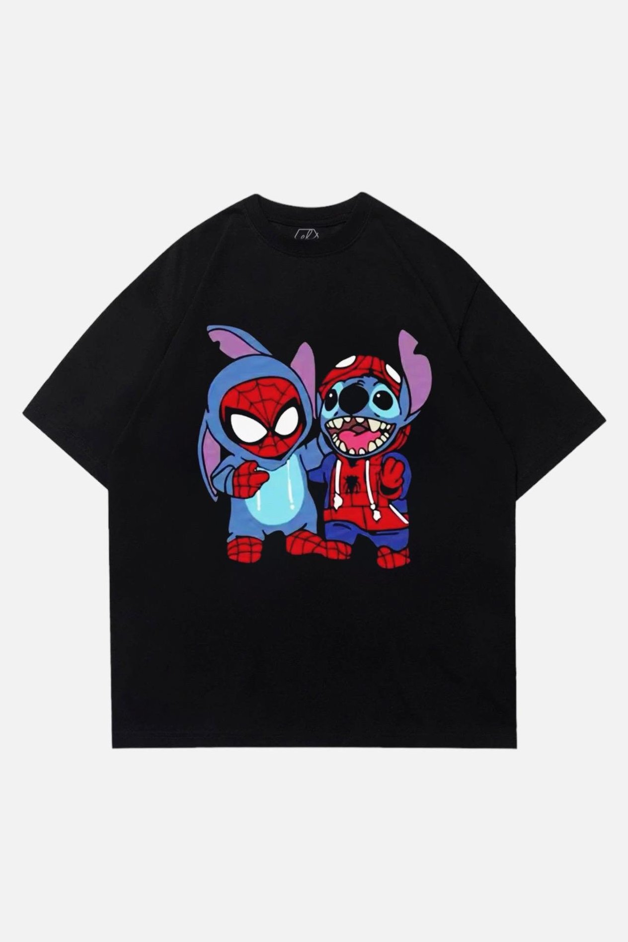 Siyah Unisex Spiderman & Stitch T-Shirt