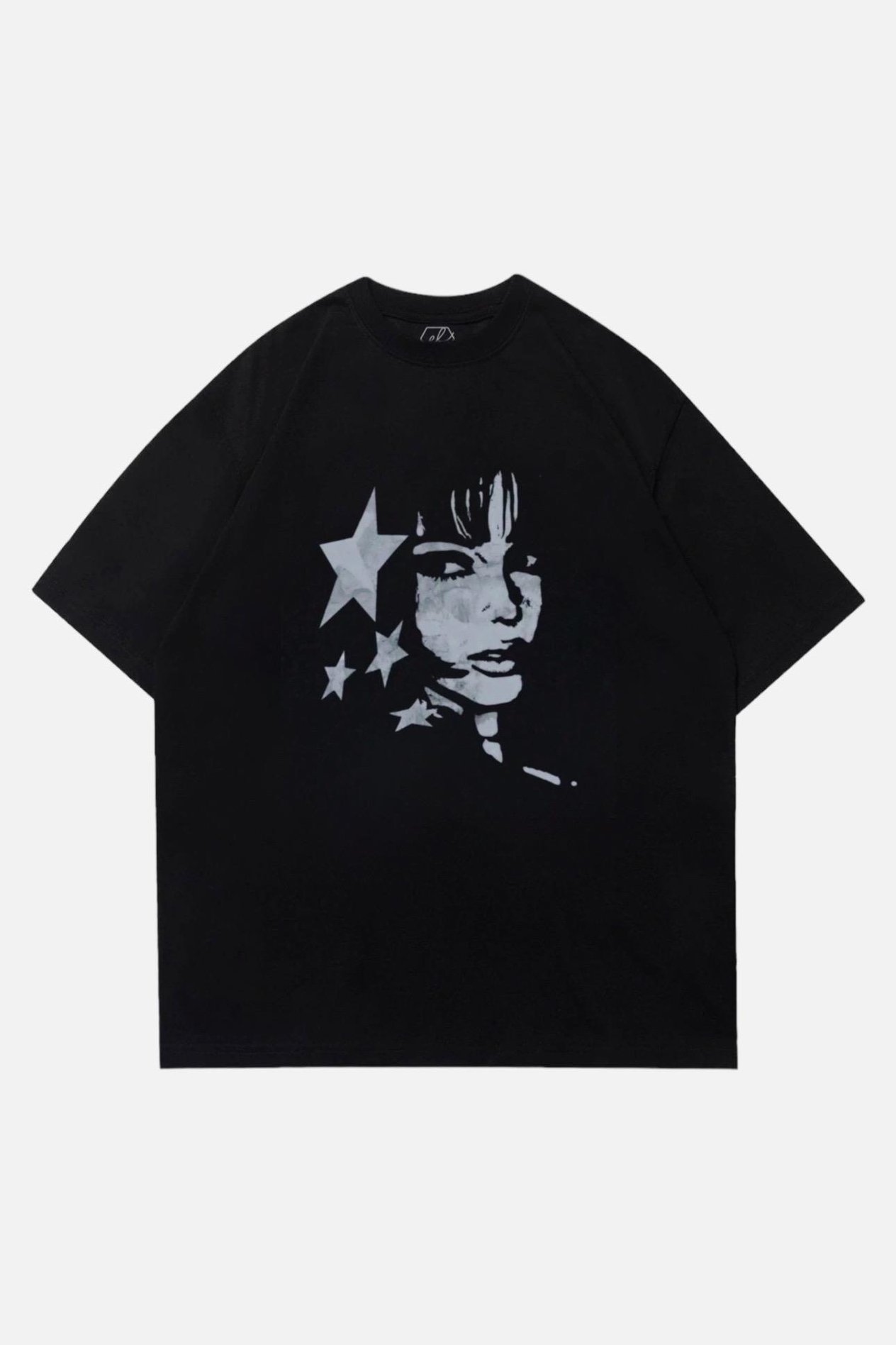 Siyah Unisex Star Figure Face T-Shirt