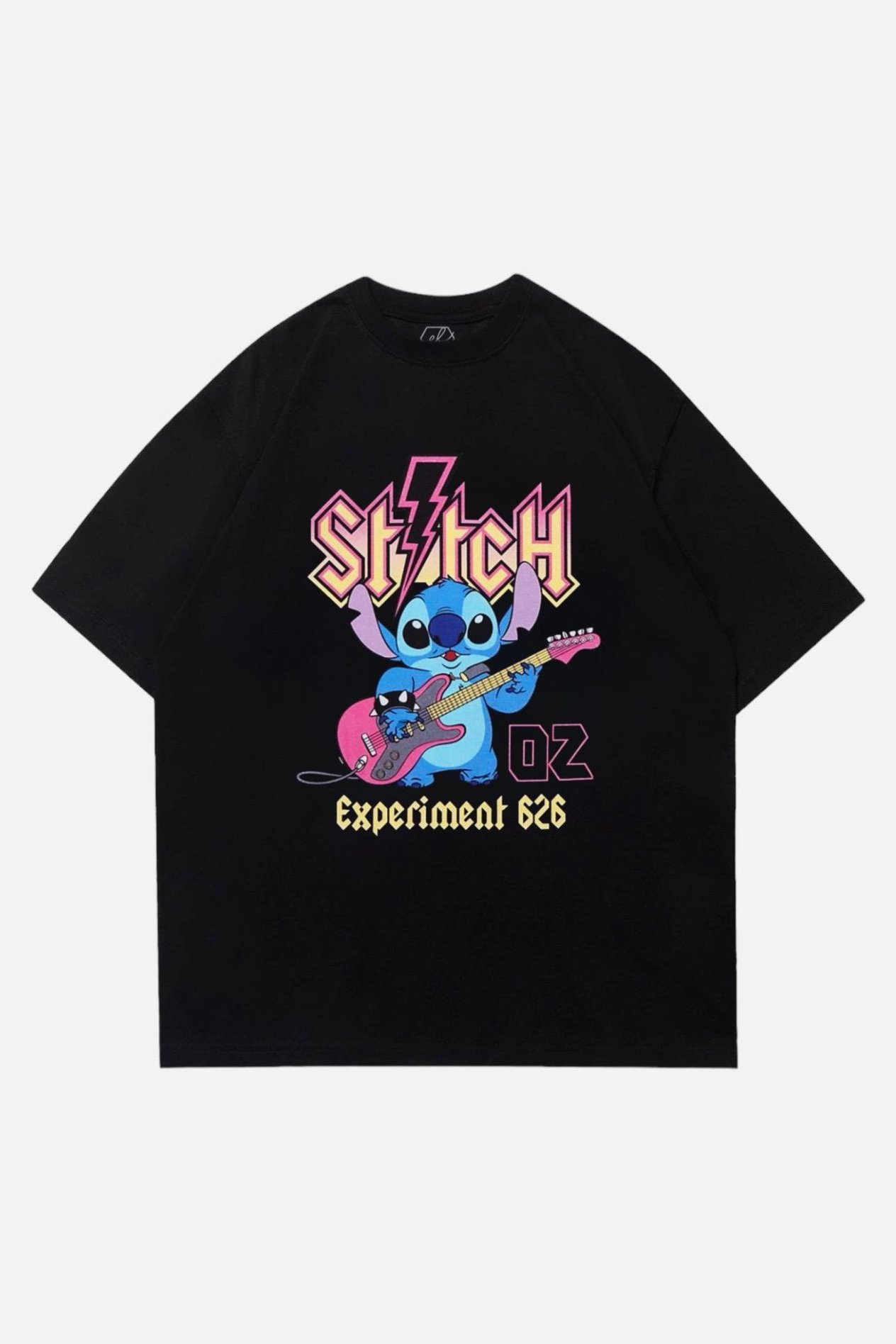 Siyah Unisex Stitch Rocker Experiment 626 T-Shirt