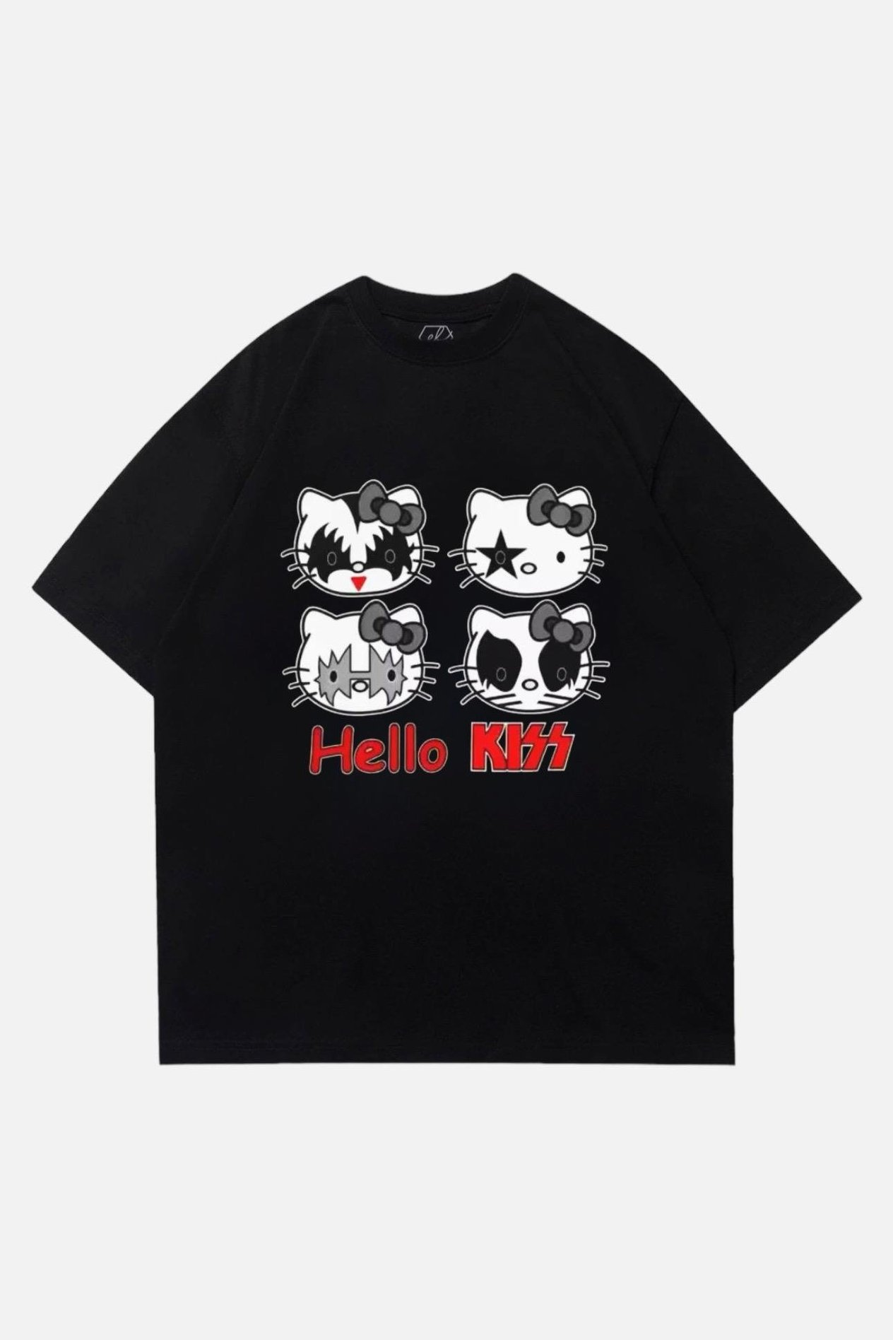 Siyah Unisex Vintage Hello Kitty Face T-Shirt