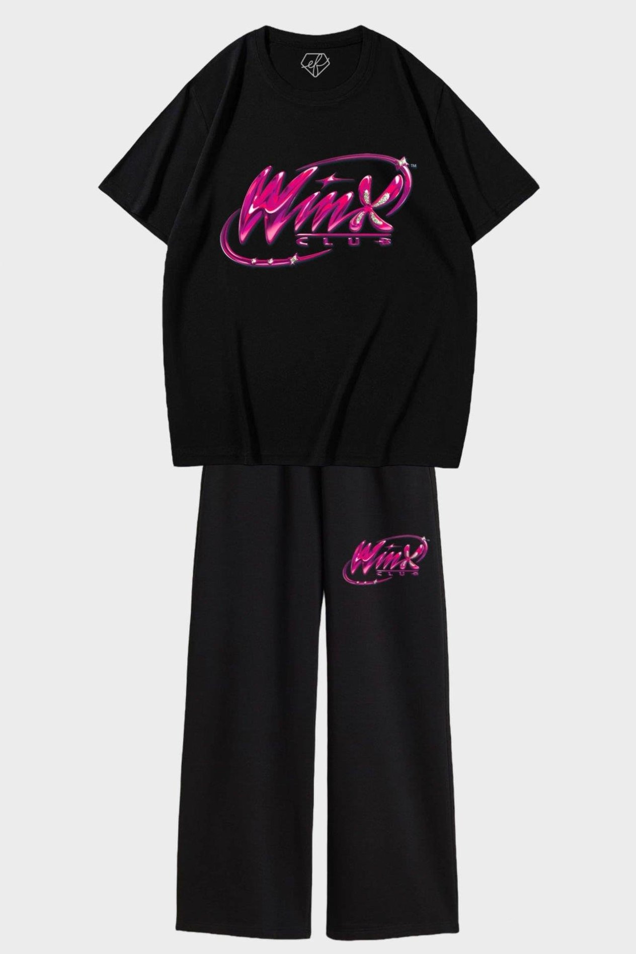 Siyah Unisex Winx Club T-Shirt Bol Paça Eşofman Takımı