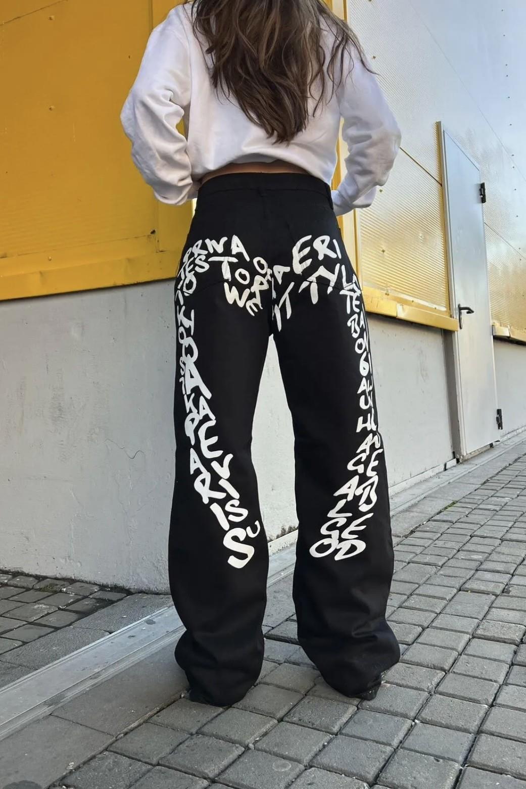 Siyah Y2K Newatyle Heart Jeans