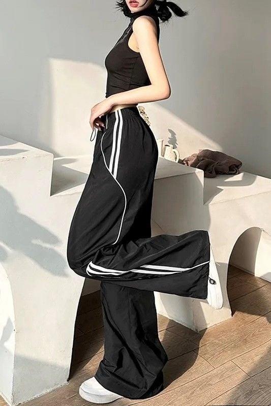 Siyah Y2K Vintage Üç Şerit Detaylı Baggy Eşofman Altı