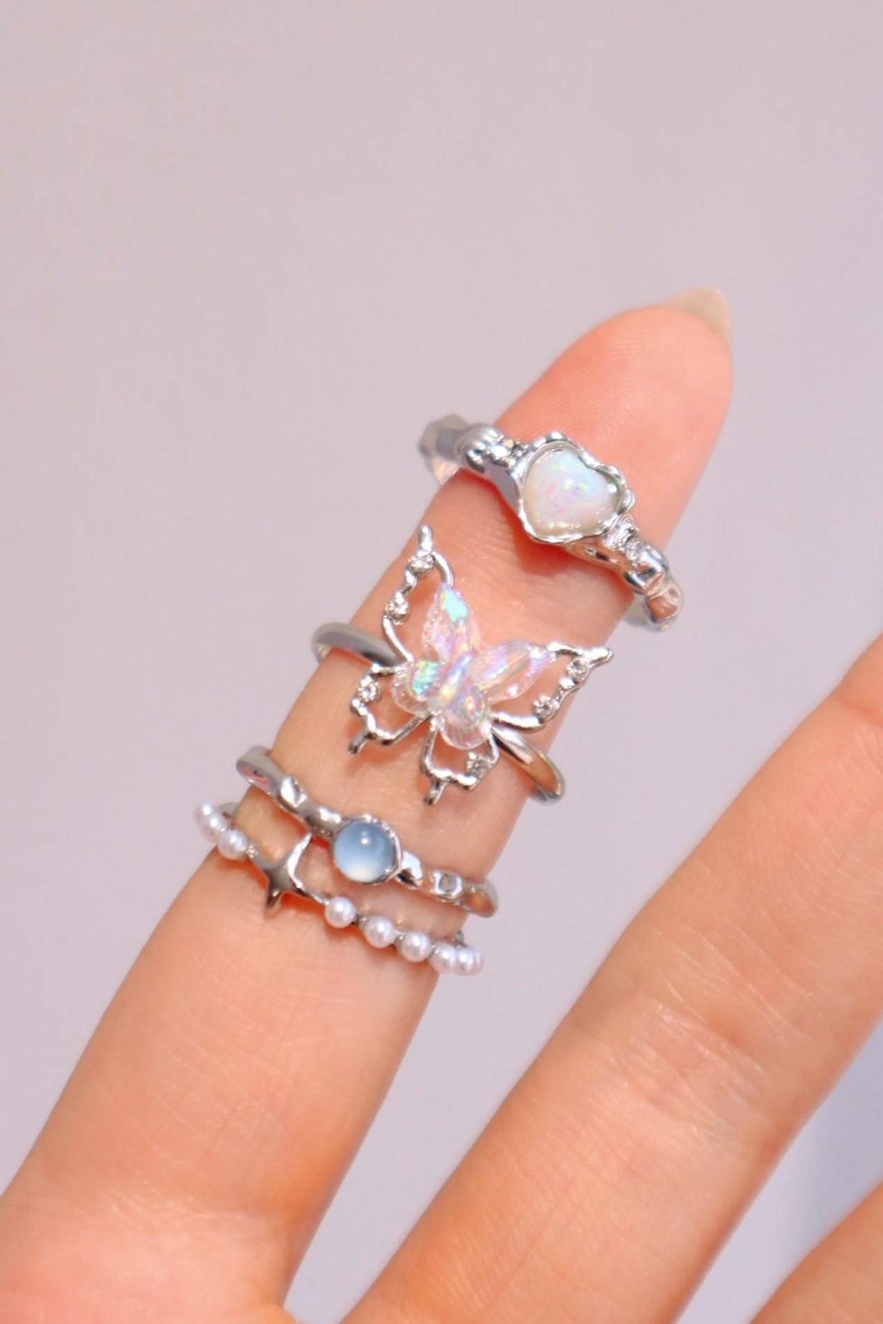 Vintage Piece Blunt Butterfly Ring 3'lü Yüzük Seti 
