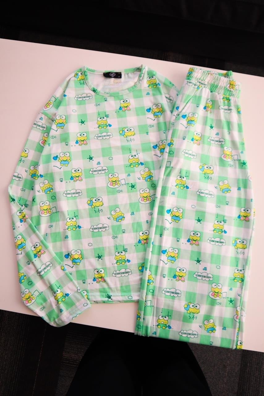 Yeşil Kurbağa Uzun Kollu Pijama Takımı 