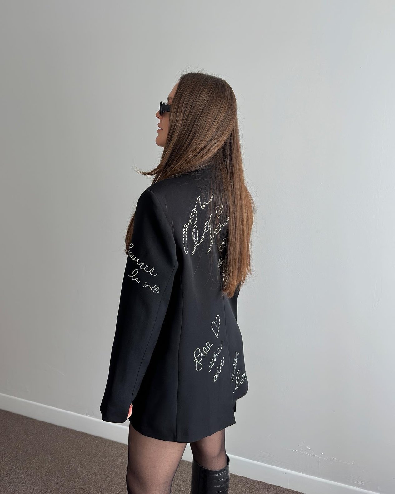 PREMIUM TAŞ DETAYLI SİYAH BLAZER CEKET