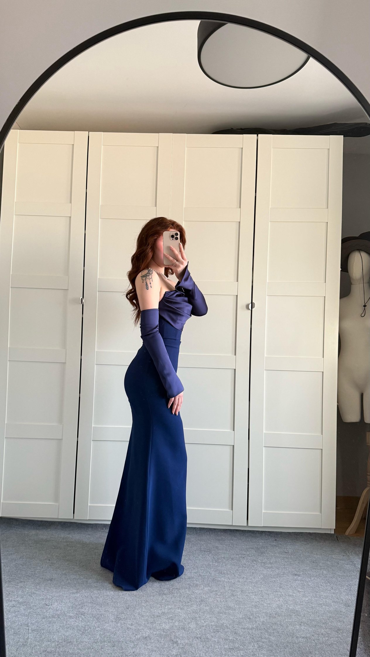 Alya Saten Kollu Abiye Lacivert