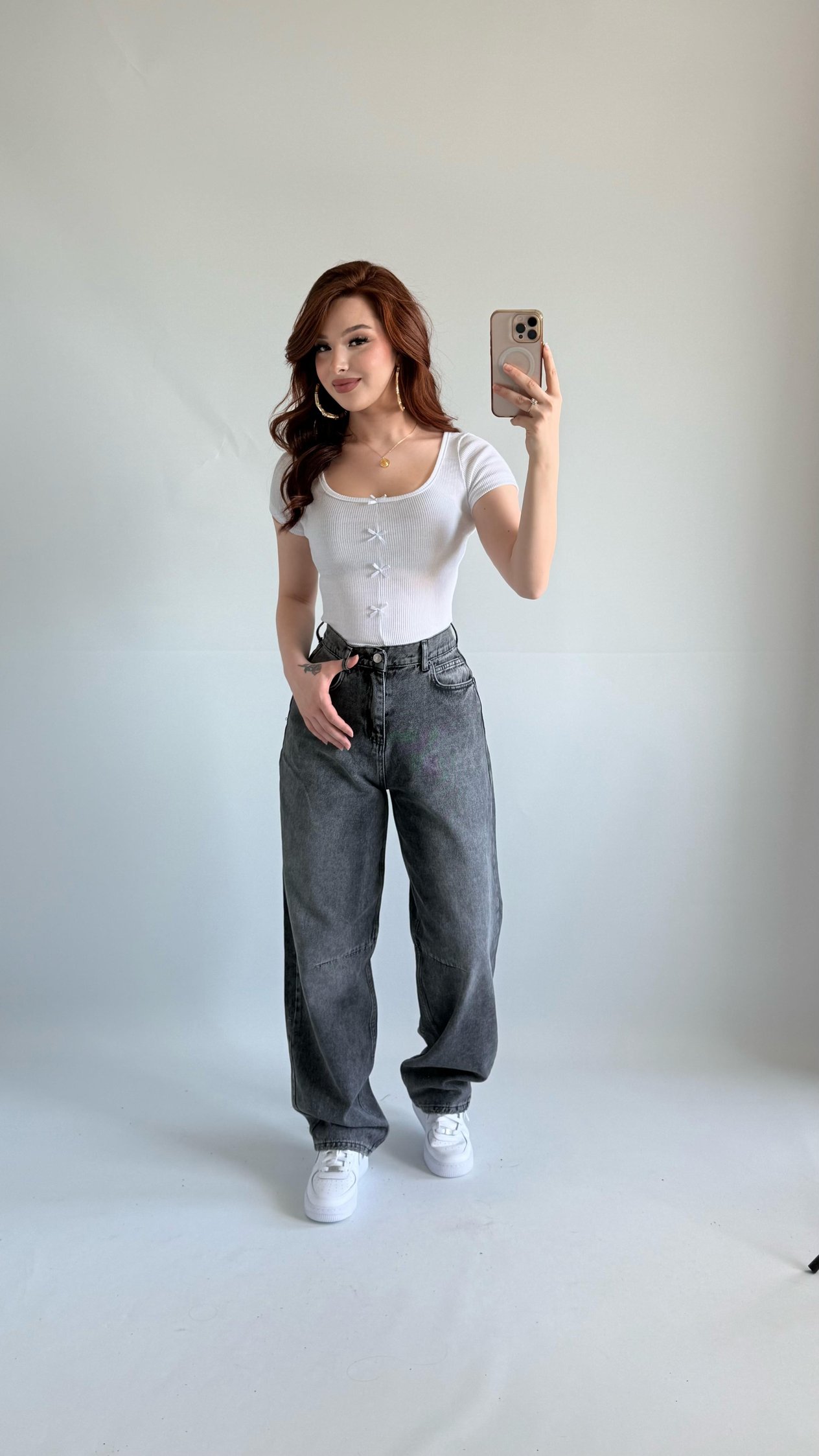 Baggy Bel Tokalı Pantolon Taşlanmış Gri 