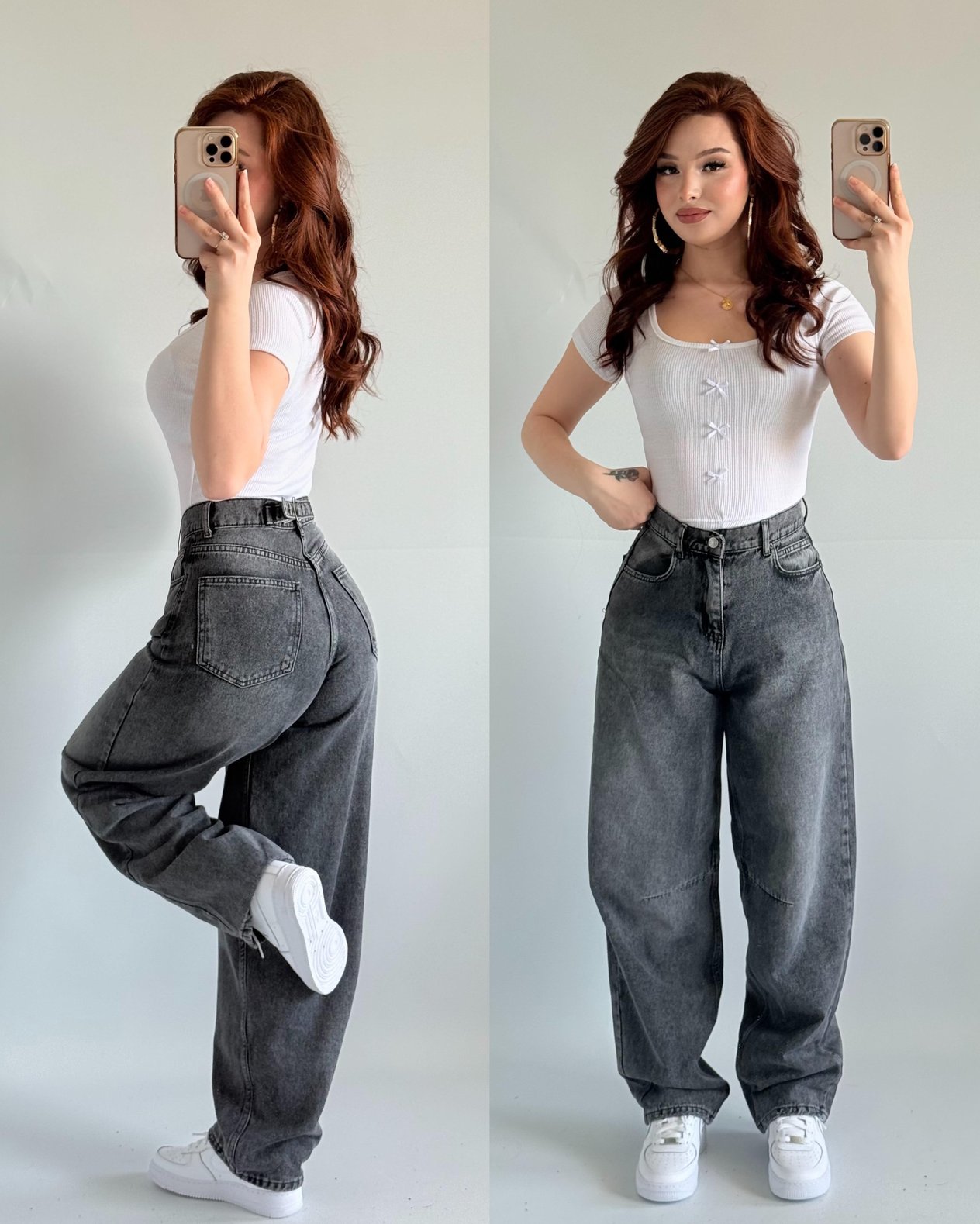 Baggy Bel Tokalı Pantolon Taşlanmış Gri 