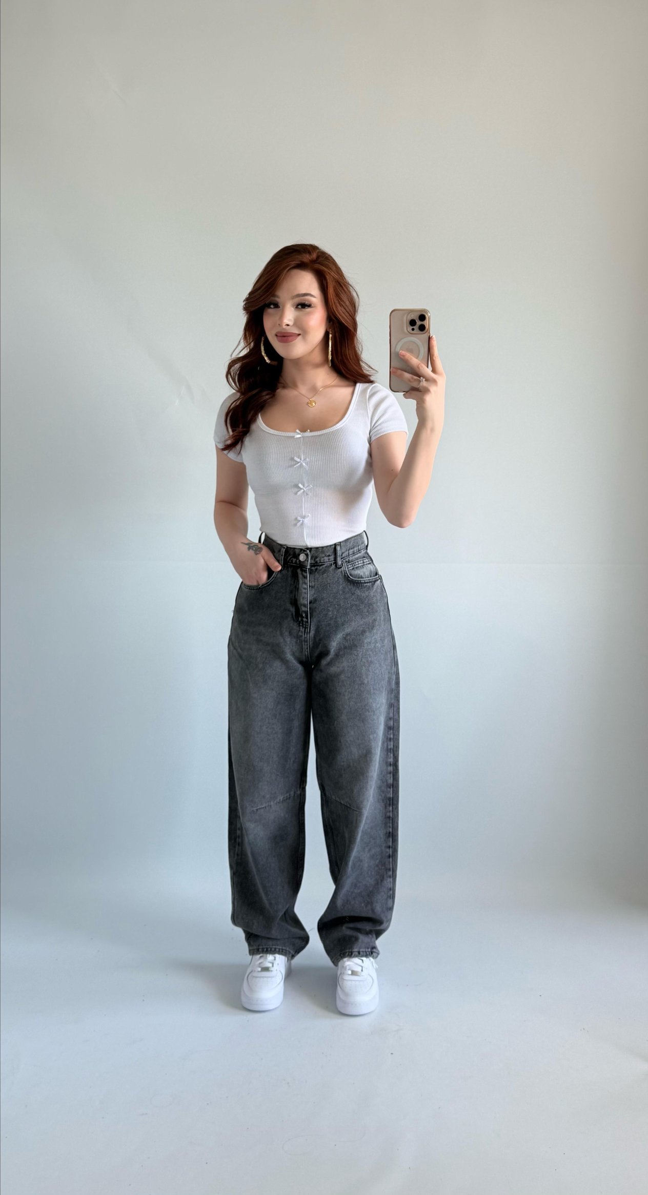 Baggy Bel Tokalı Pantolon Taşlanmış Gri 