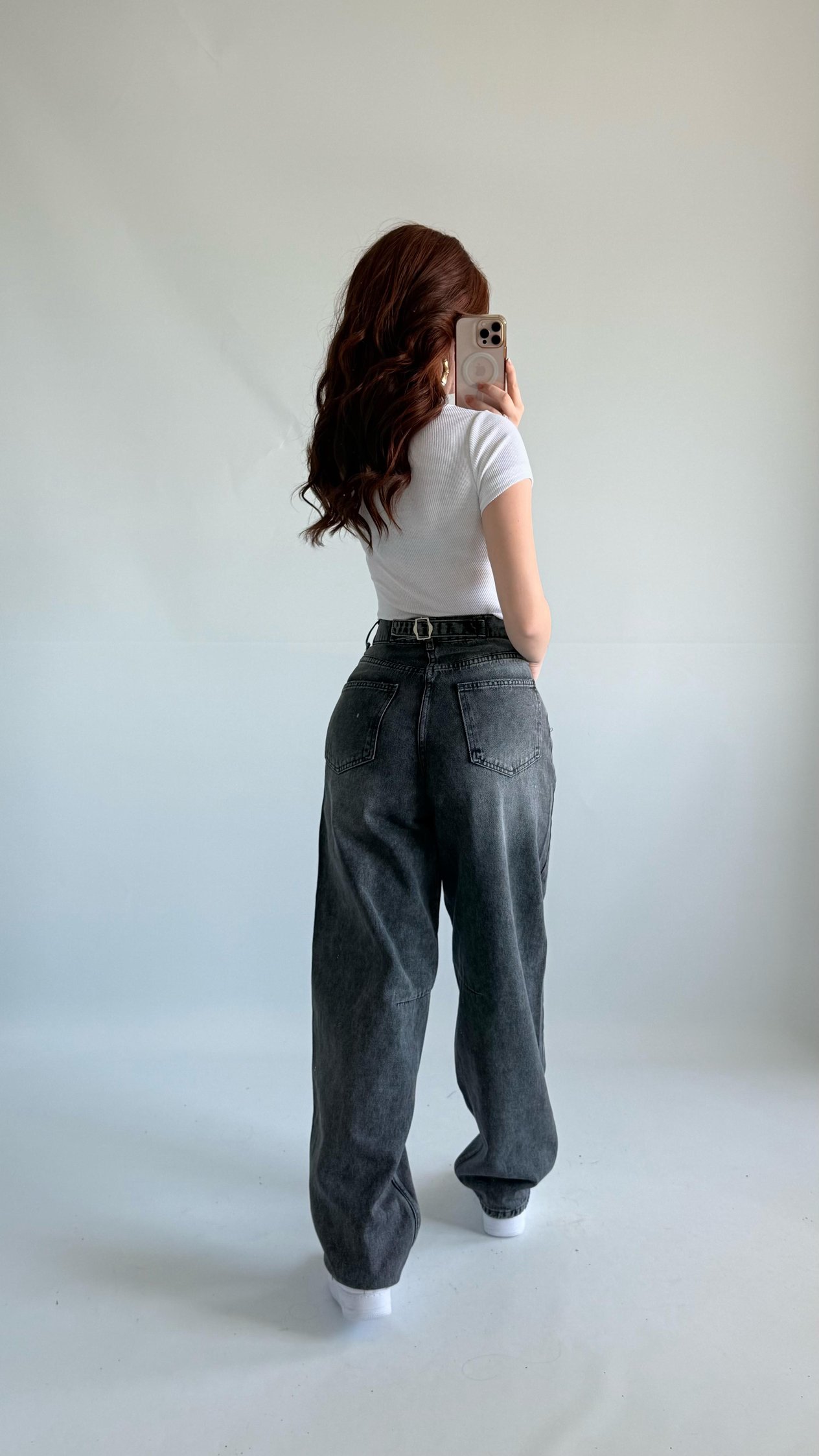 Baggy Bel Tokalı Pantolon Taşlanmış Gri 