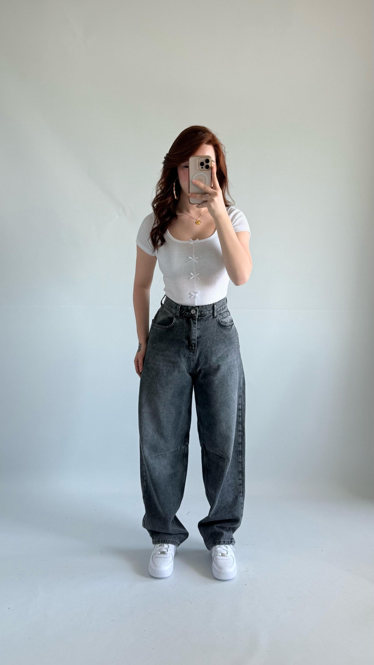 Baggy Bel Tokalı Pantolon Taşlanmış Gri 