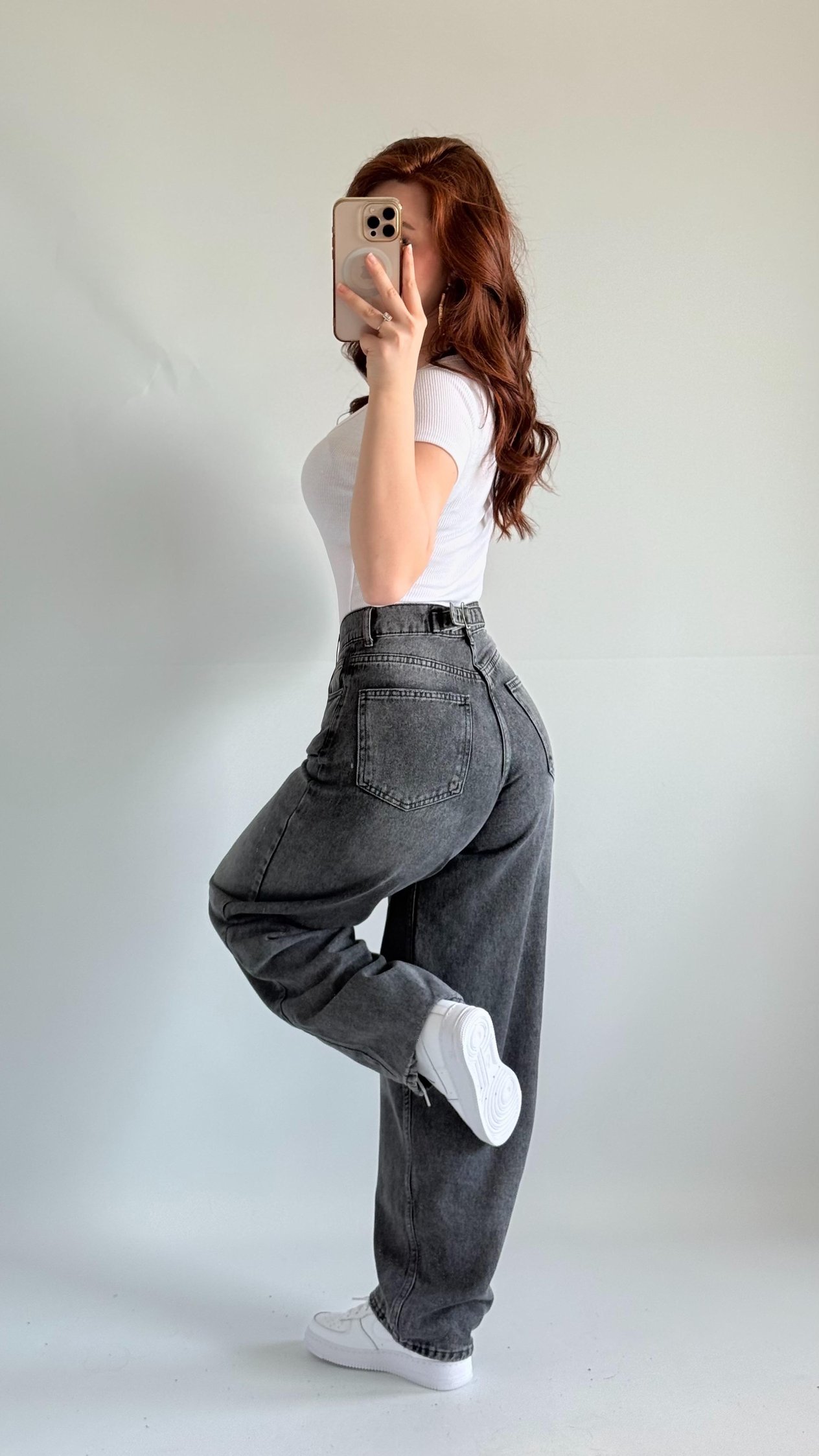 Baggy Bel Tokalı Pantolon Taşlanmış Gri 