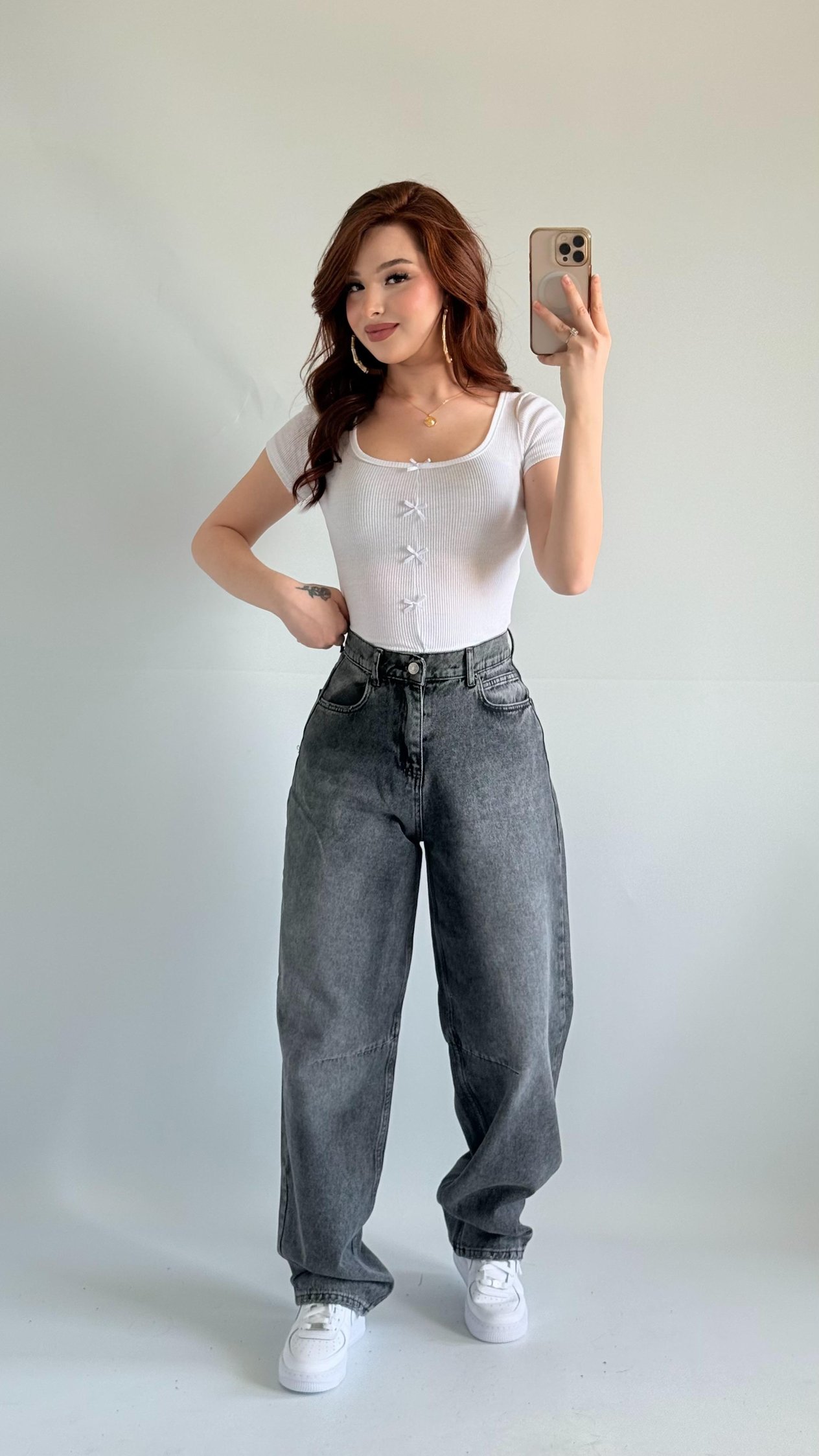 Baggy Bel Tokalı Pantolon Taşlanmış Gri 