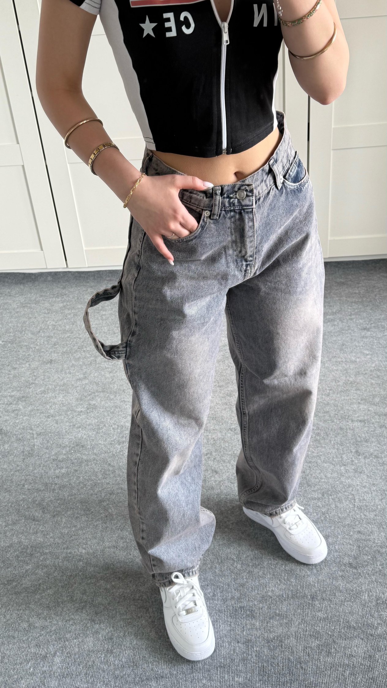 Barrel Bol Kesim Baggy Jean Açık Gri