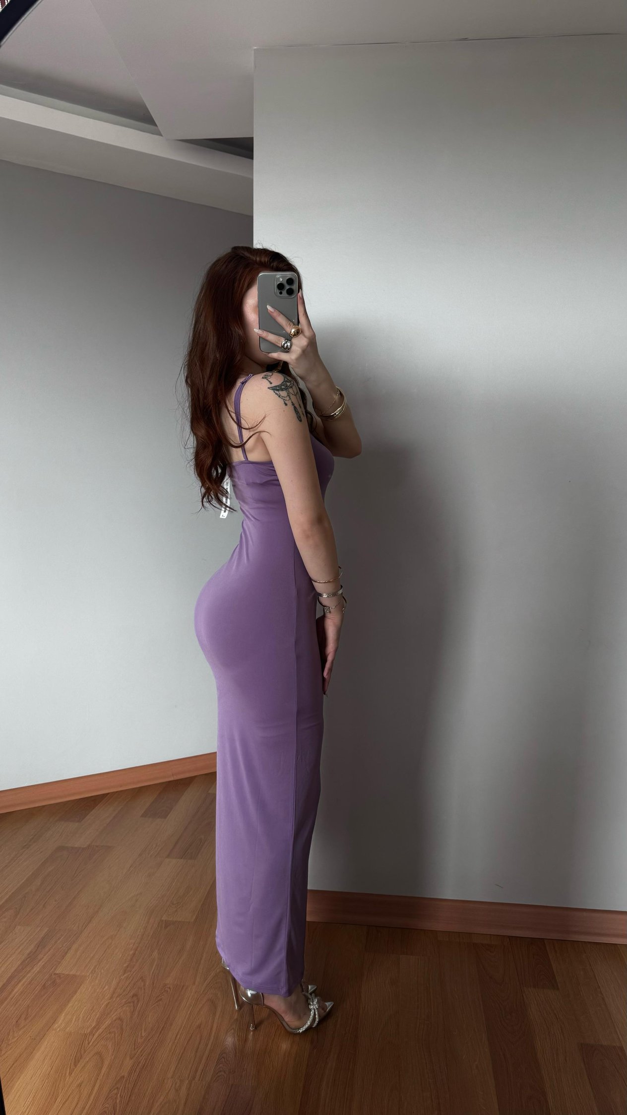 Basıc Askılı Mor Elbise