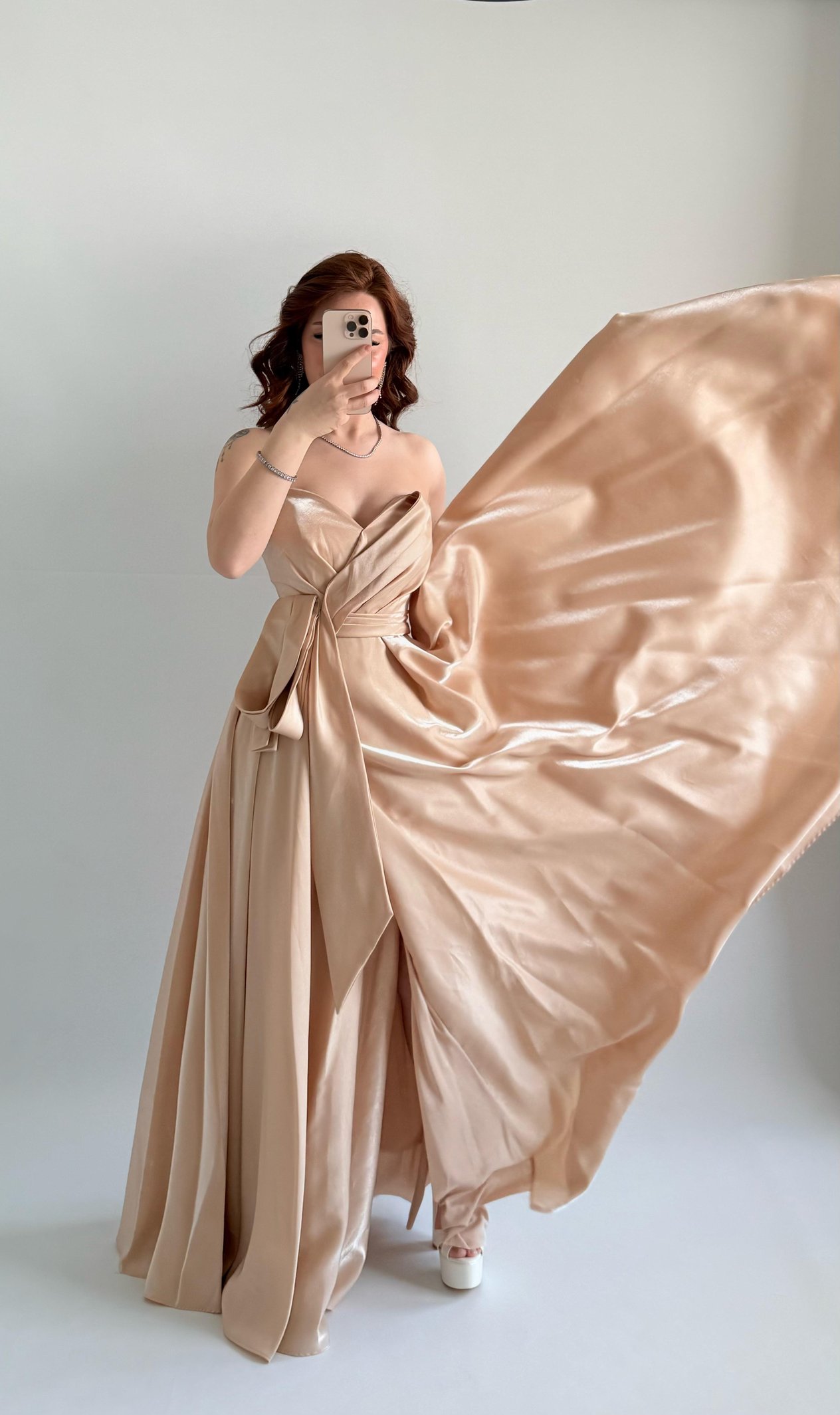 Butterfly Saten Detaylı Abiye Gold