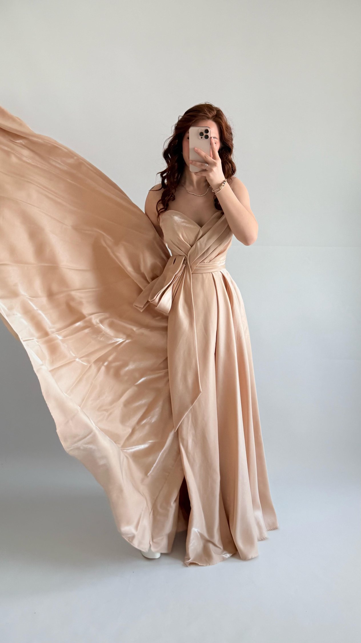 Butterfly Saten Detaylı Abiye Gold