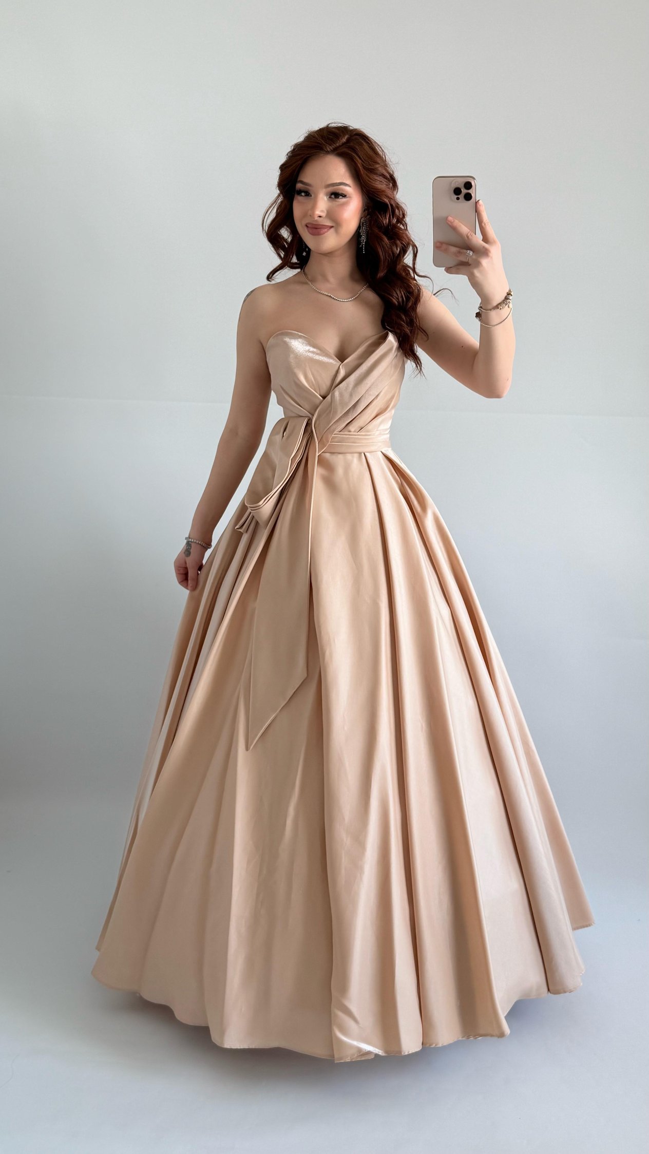 Butterfly Saten Detaylı Abiye Gold
