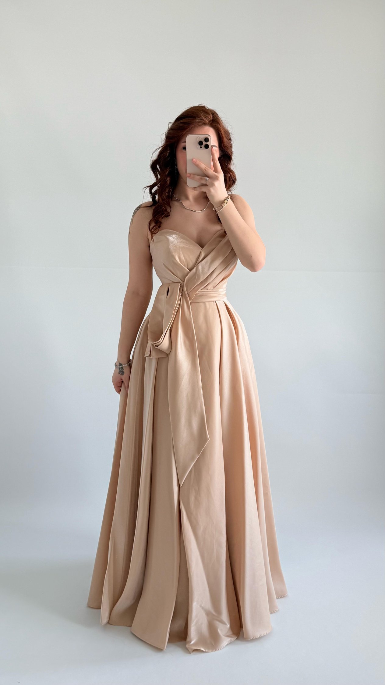 Butterfly Saten Detaylı Abiye Gold
