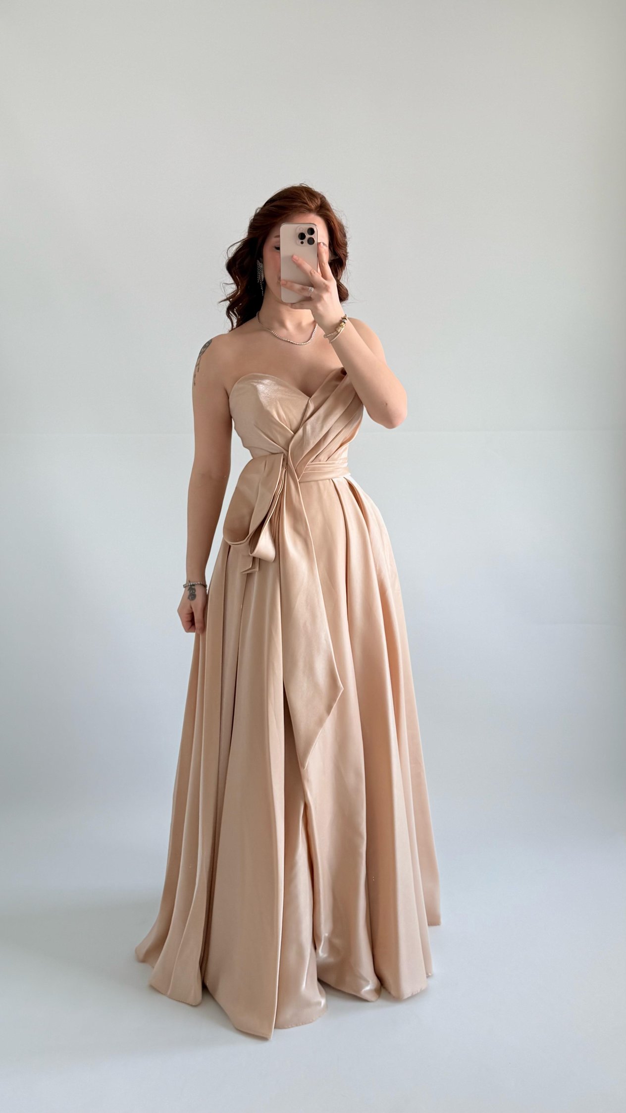Butterfly Saten Detaylı Abiye Gold