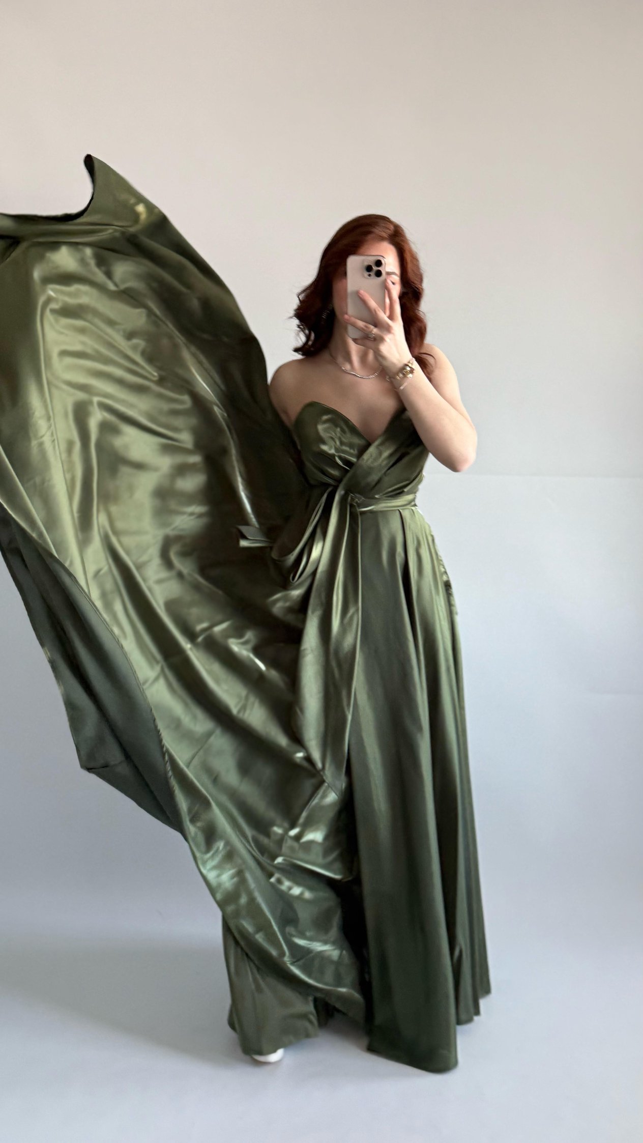 Butterfly Saten Detaylı Abiye Haki Yeşil