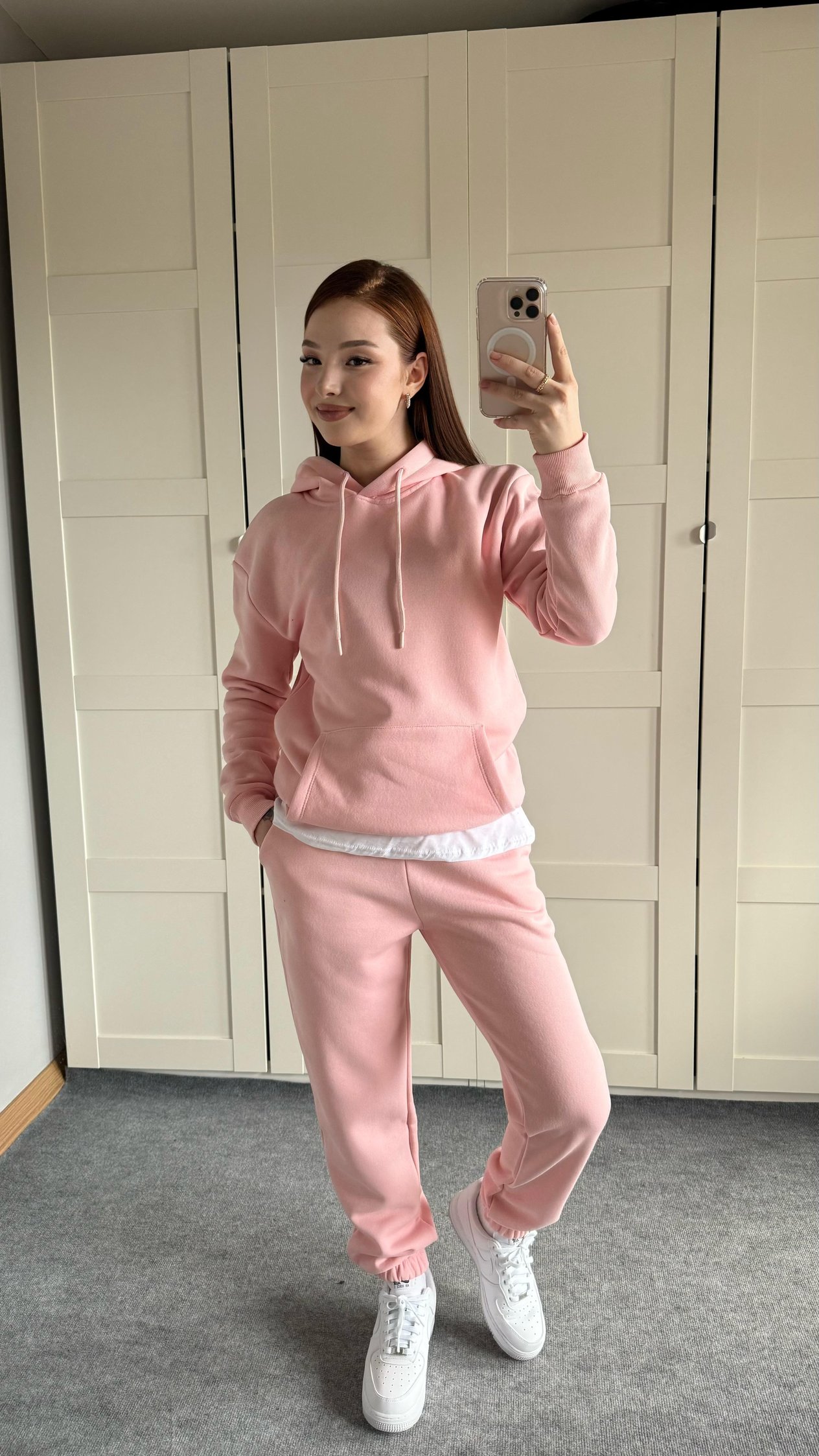 Casual Kapüşonlu Eşofman Takımı Pembe