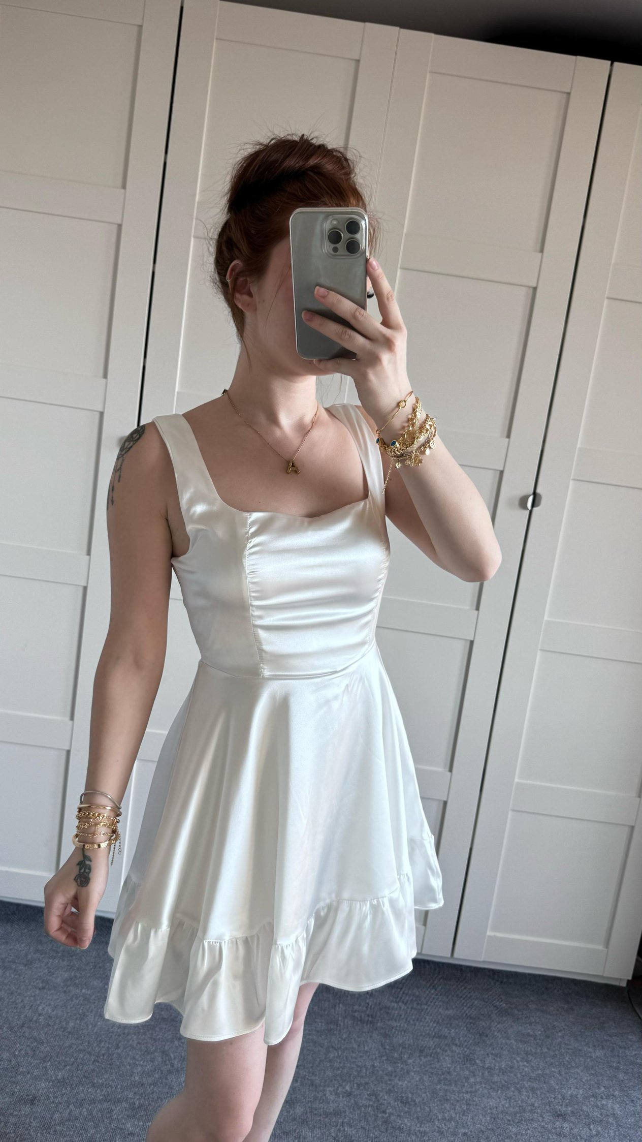 Glow Saten Mini Beyaz Elbise