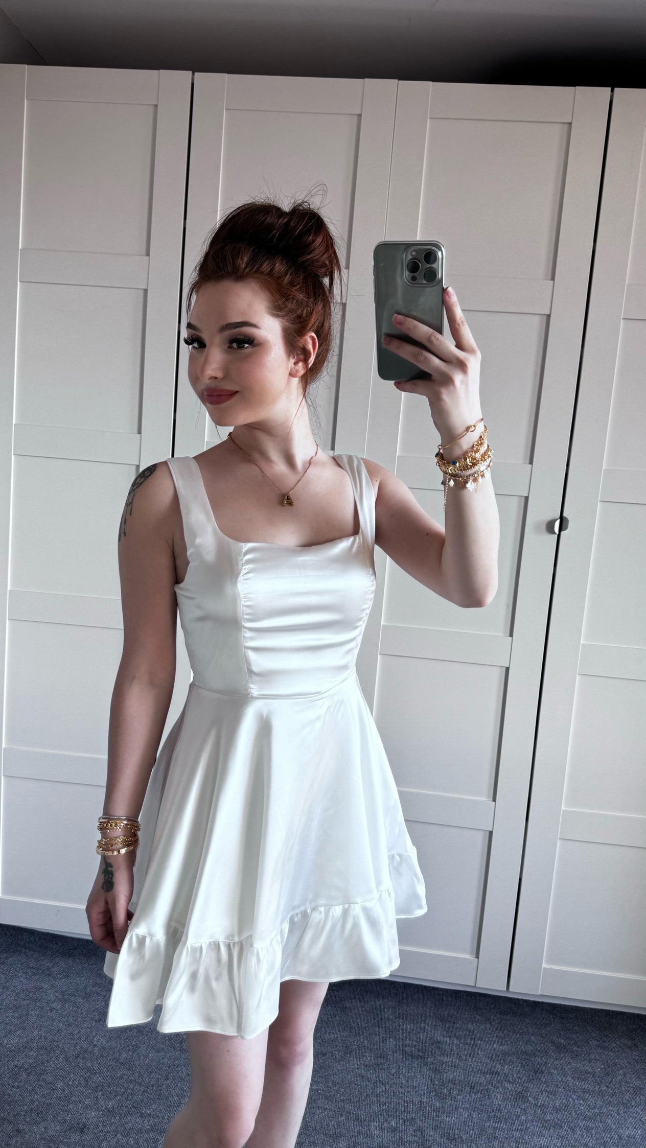 Glow Saten Mini Beyaz Elbise