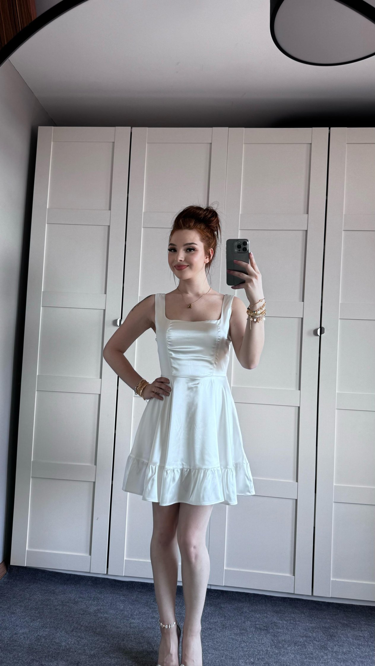 Glow Saten Mini Beyaz Elbise
