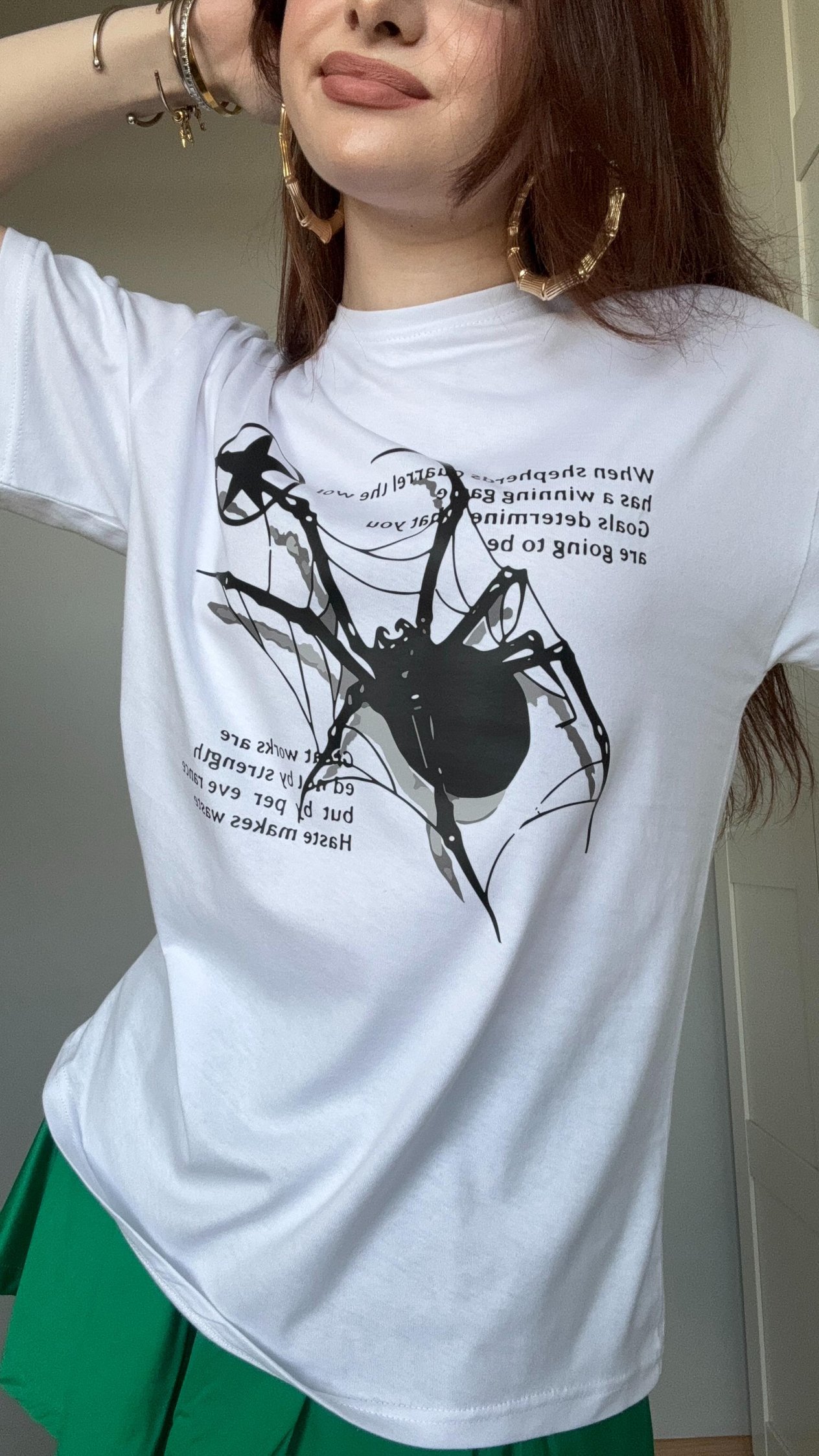 Oversize Beyaz Örümcek Tişört 