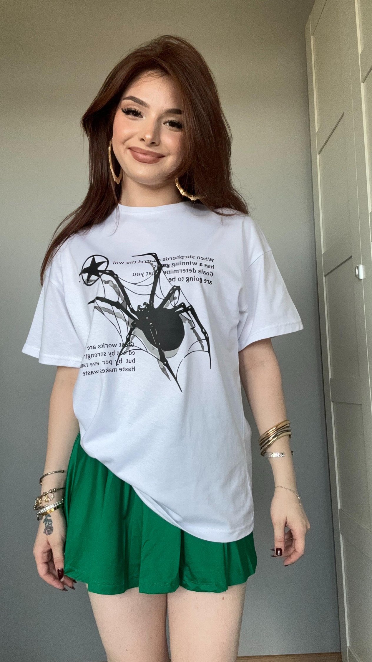 Oversize Beyaz Örümcek Tişört 