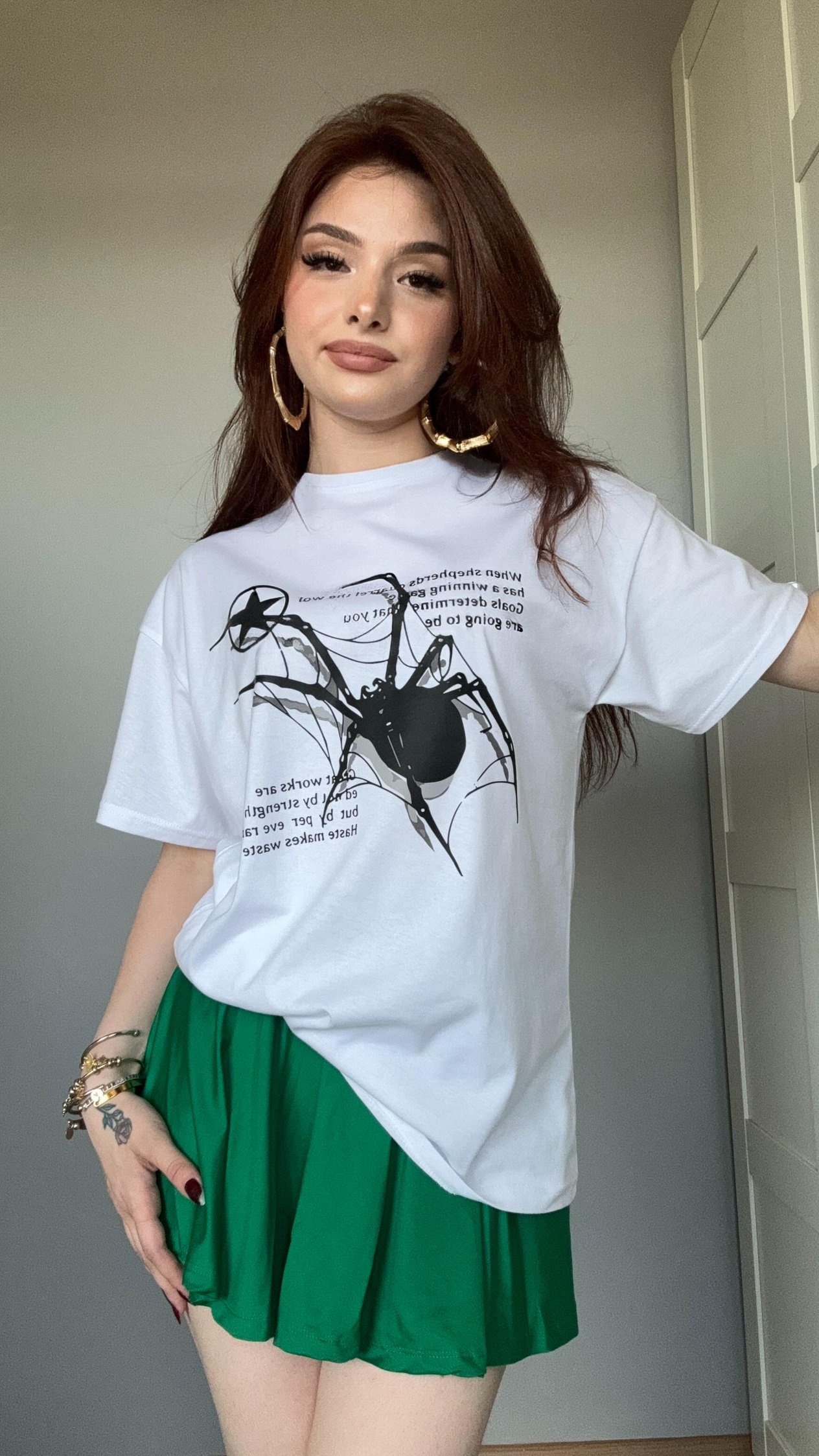 Oversize Beyaz Örümcek Tişört 