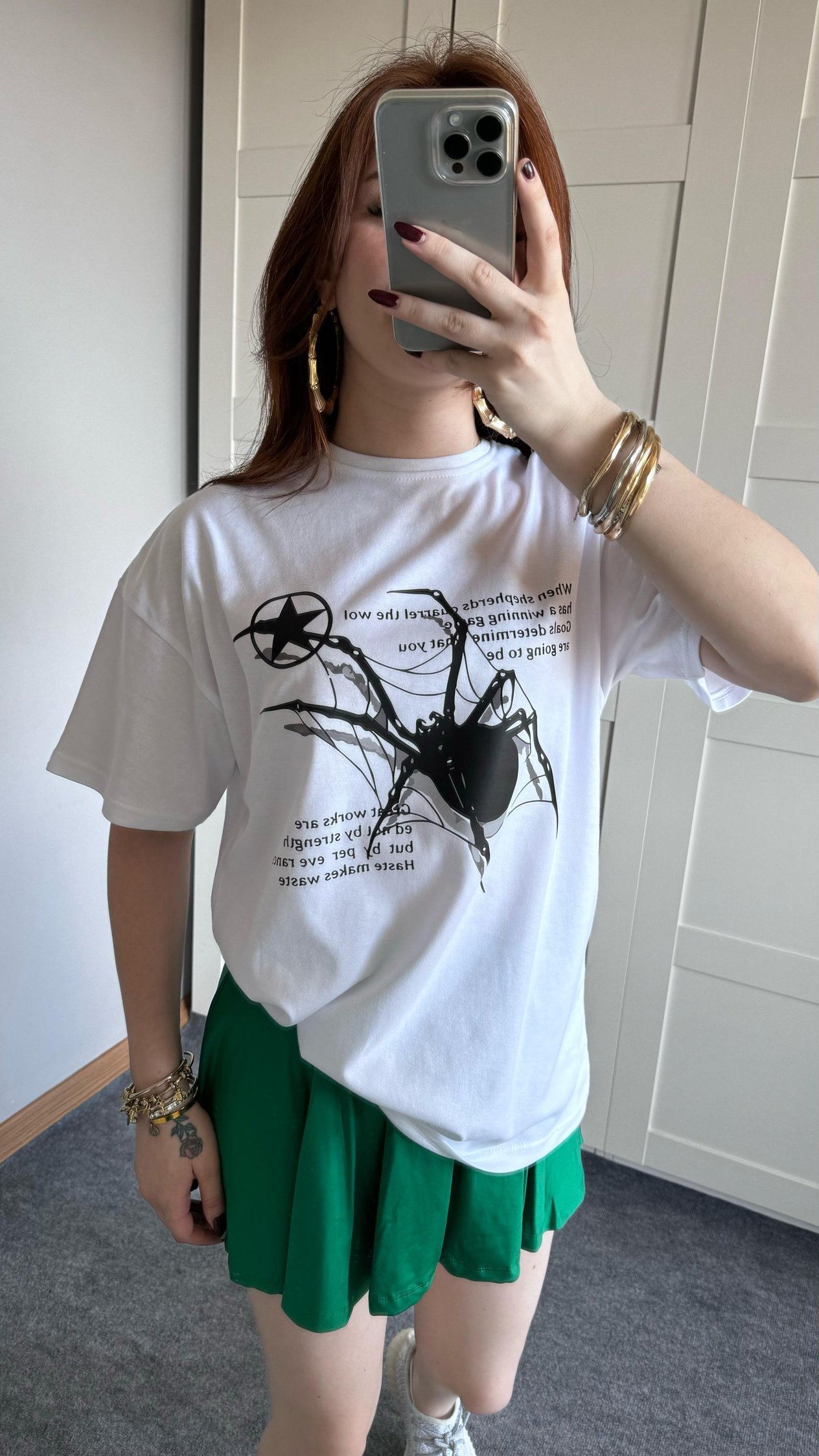 Oversize Beyaz Örümcek Tişört 