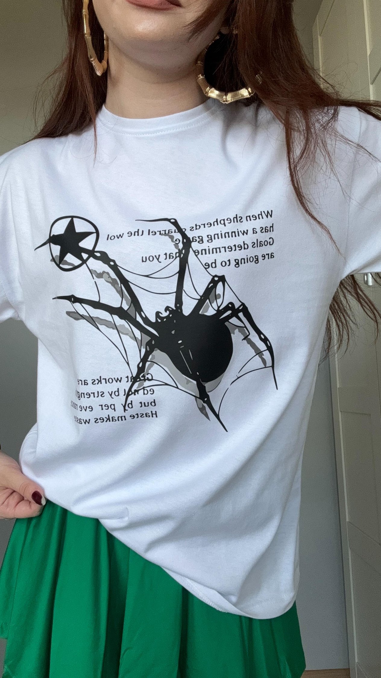 Oversize Beyaz Örümcek Tişört 