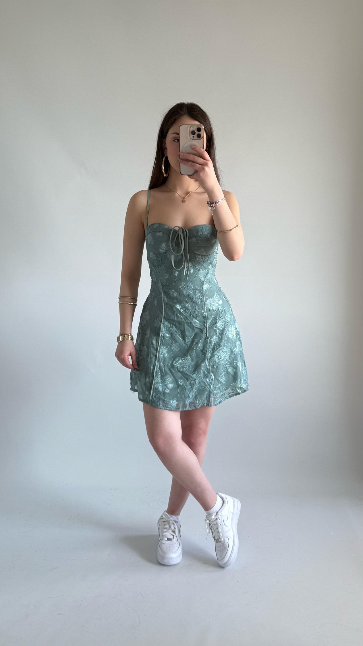 Pery Mini Dantel Elbise Su Yeşili