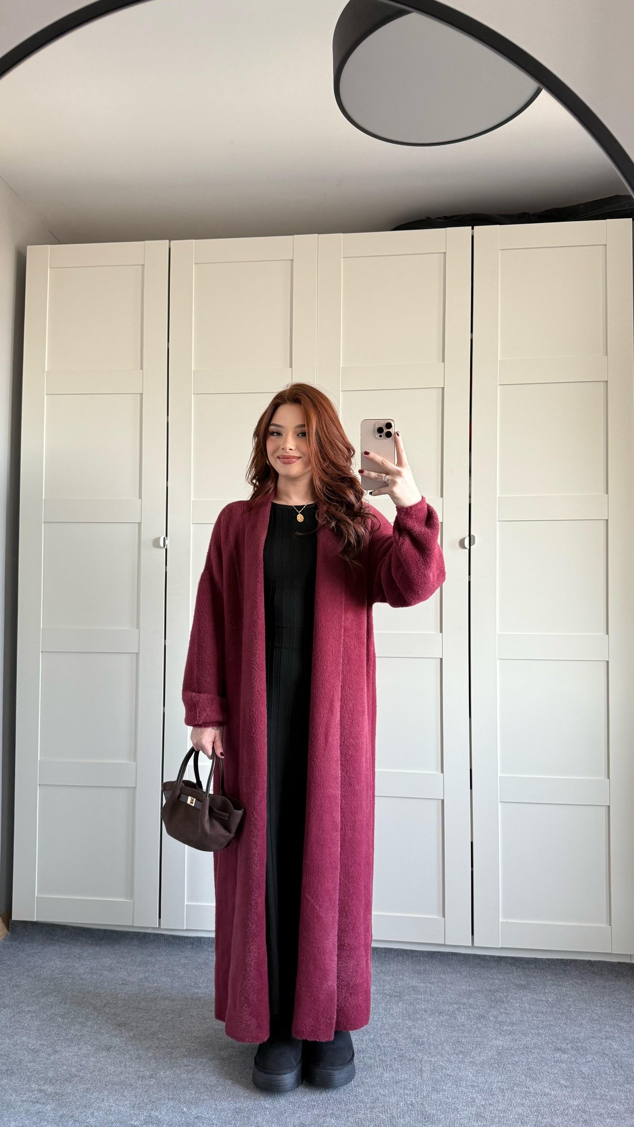 Sakallı Yumuşak Maxi Hırka Bordo