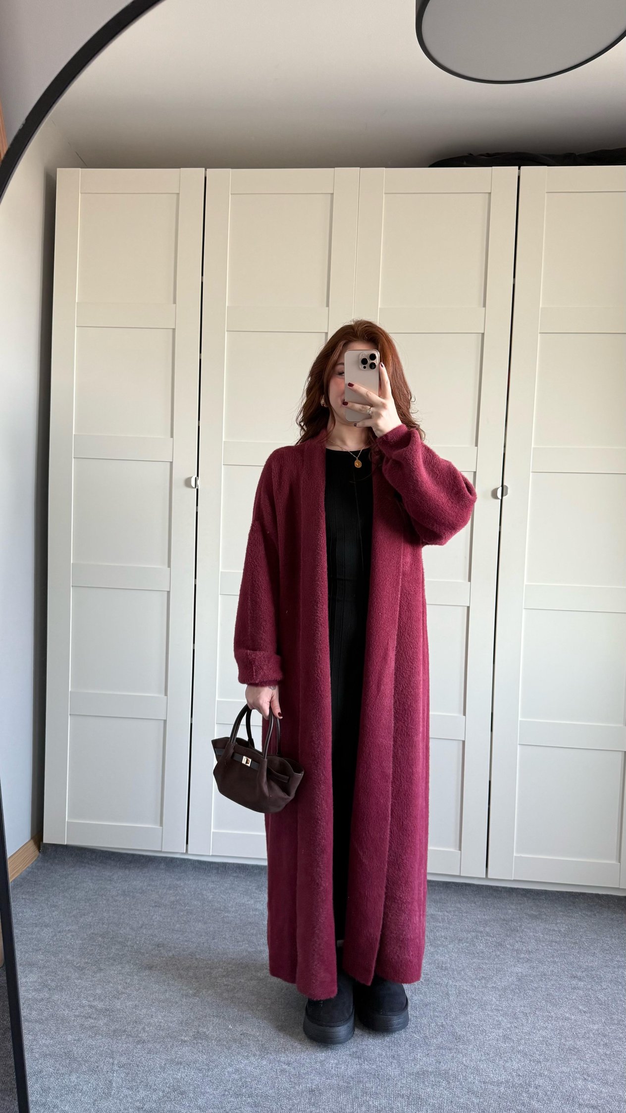 Sakallı Yumuşak Maxi Hırka Bordo
